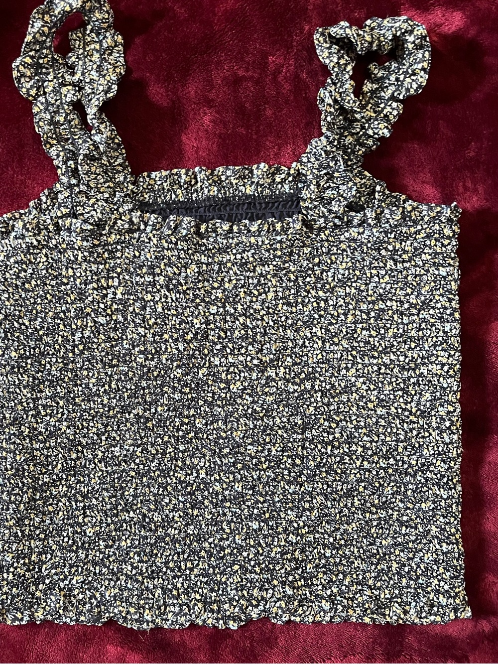 Abercrombie & Fitch Navy Blue Smocked Cropped Tank with Ruffle Straps - Picture 6 of 7